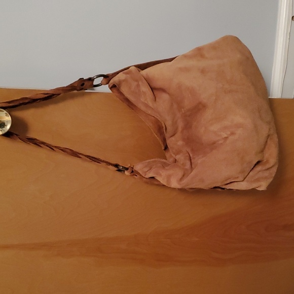Suede bag by Eileen Fisher. NWOT. Braided shoulder strap. Camel color - Picture 2 of 4